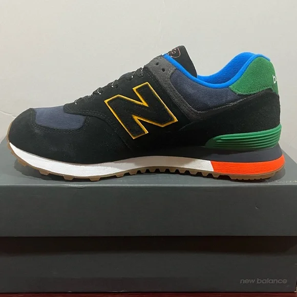 New Balance 574, ML574GF2, Black, Blue, Green, Yellow & Orange - Picture 3 of 13
